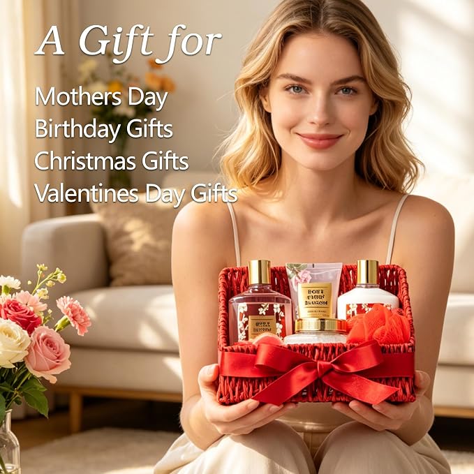 Gifts for Women, Birthday Gift - 9 Pcs Rose Spa Gift Baskets for Women, Mothers Day Gift Basket, Bath and Body Gift Basket Set for Mom, Gift Set | Christmas Gifts, Valentines Day, Gift Sets for Mom