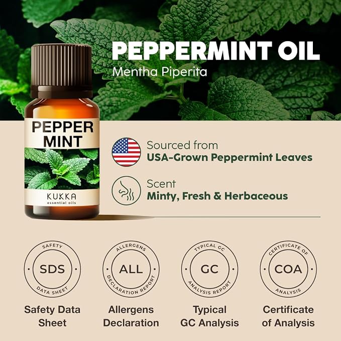 100% Pure Peppermint Oil - 0.34 Fl Oz Peppermint Essential Oil for Hair, Skin, Diffuser, Aromatherapy & DIY Soap Making Scent
