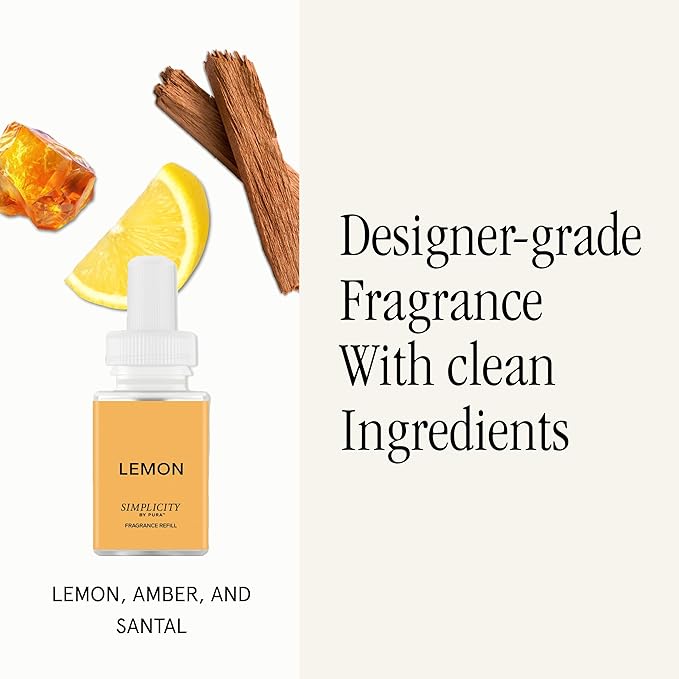 Pura Home Mini Fragrance Diffuser for Small Spaces Adjustable Smart Home Device with LED Light & Automatic Vial Detection - Includes 1 Scent Refill - Lemon