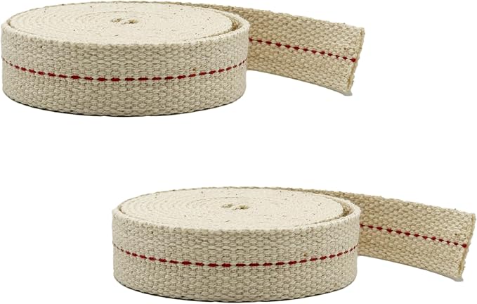 Light of Mine - 3/4" Inch 6' Foot, 100% Cotton Flat Wick - 2 Pack, for Paraffin Oil, Kerosene Based Lanterns, and Oil Lamps with Genuine Red Stitch (3/4" - 6' Roll, 2 Pack)