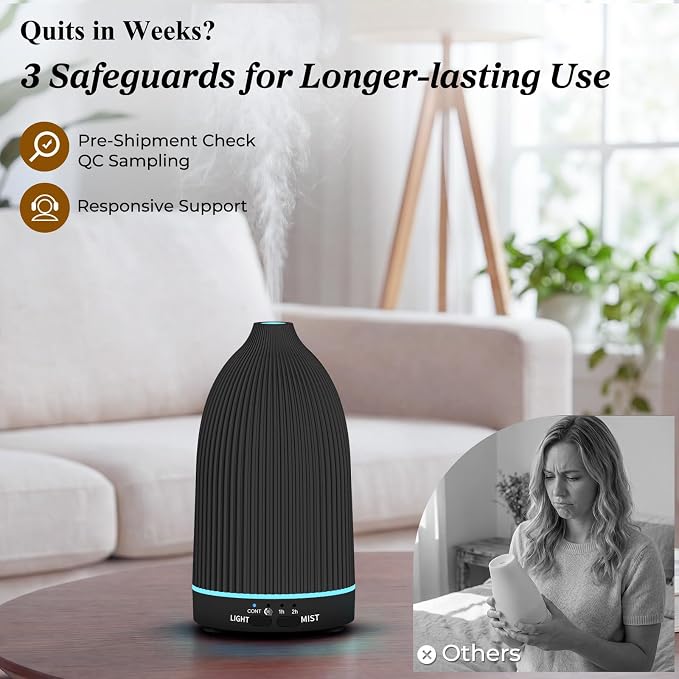 URPOWER 150ML Essential Oil Diffuser Ultrasonic Cool Mist Humidifier with 7 LED Lights, Timer & Auto-Off Quiet Aromatherapy Scent Diffuser for Home Bedroom Office Relaxation