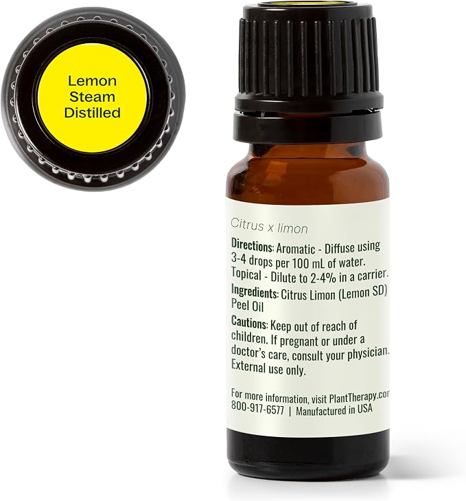 Plant Therapy Steam Distilled Lemon Essential Oil 30 mL (1 oz) 100% Pure, Undiluted, Aromatherapy, Immune Support, Fresh, Clean Scent
