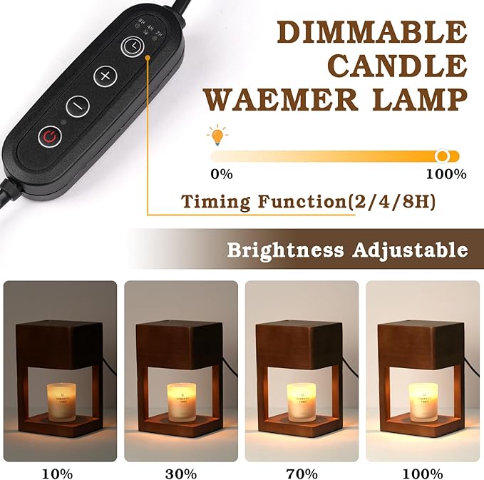 Wood Candle Warmer Lamp with Timer Dimmer, Birthday Gifts for Women Men Electric Candle Lamp Warmer for Jar Candles, 2 * 35 Watt Bulb, Home Decor Wooden Candle Lamp for Bedroom