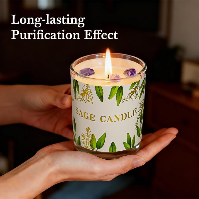 Candles, 3 Pack Sage Candle for Cleansing House Negative Energy, Scented Candles Gifts Set for Women, Crystal Candle Clearance with Crystal Healing Stones, Alternative to Smudge Sticks, Relax & Mind