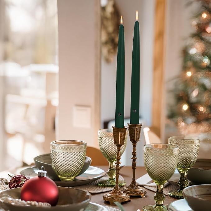 Colonial Candle Unscented Evergreen Taper Candle, 10 inch, Pack of 2 - Up to 8 Hours Burn