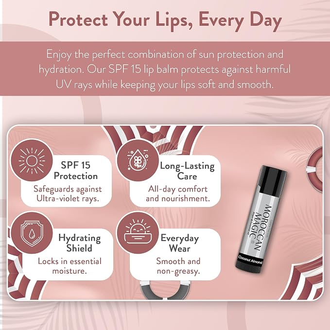 Moroccan Magic Coconut Almond SPF 15 Lip Balm | Argan Oil & Essential Oils | Family Owned | Cruelty Free | 2 Pack