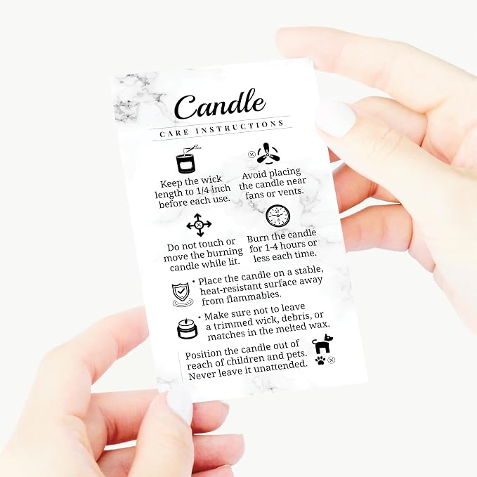 100 pack - Premium Handmade Candle Care Instruction Cards White 2x3.5 in, Small Business | Soy Bees Wax Melt, Candle Makers, Making Supplies Kit Set, Containers, Jars, Pot, Package