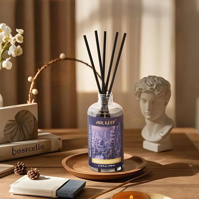 Airkeep Reed Diffuser Oil Refill with Diffuser Sticks, 6.76 Fl Oz(200ml) Lavender Eucalyptus Cotton Scented Oils, Aroma Therapy, Home Fragrance & Air Freshener, Office Décor, Decoration