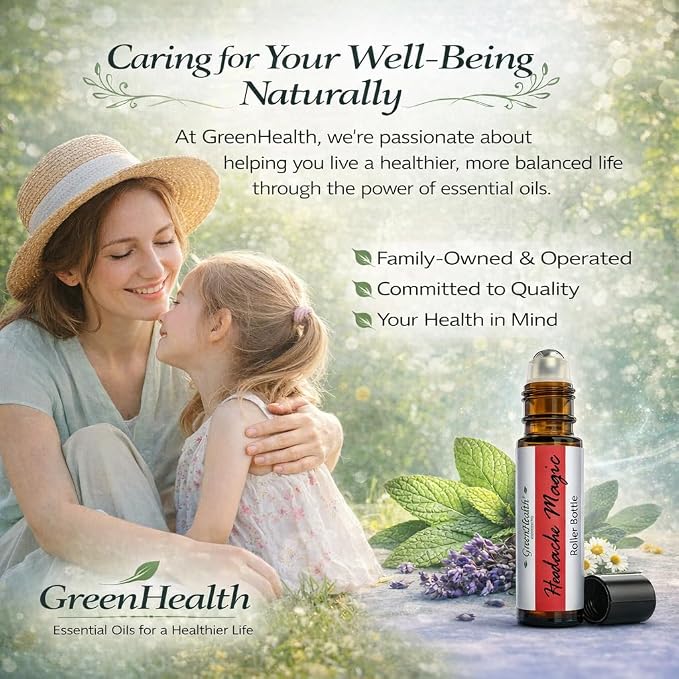 GreenHealth- Pre-Diluted Essential Oil Roll-On - Headache Magic 10 ml Roll On - Ready-to-Use