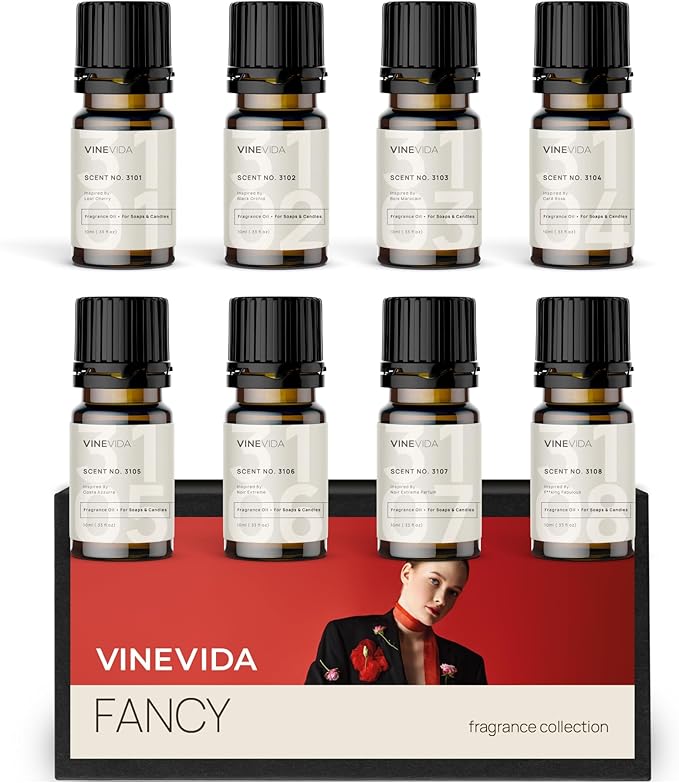 VINEVIDA [Set of 8] Fancy Scents for Candle Making, Made in USA Candle Fragrance Oil, Soap Making Essential Oils, Diffuser Oil Scents