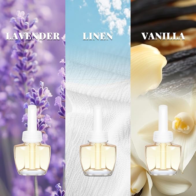 Plug In Air Freshener Refills, Summer Scents Lavender, Linen & Vanilla, 12 Pack (7.92 Fl Oz), Compatible with Air Wick & Glade, Scented Oil Refills for Home, Bathroom, Bedroom, Kitchen & Office