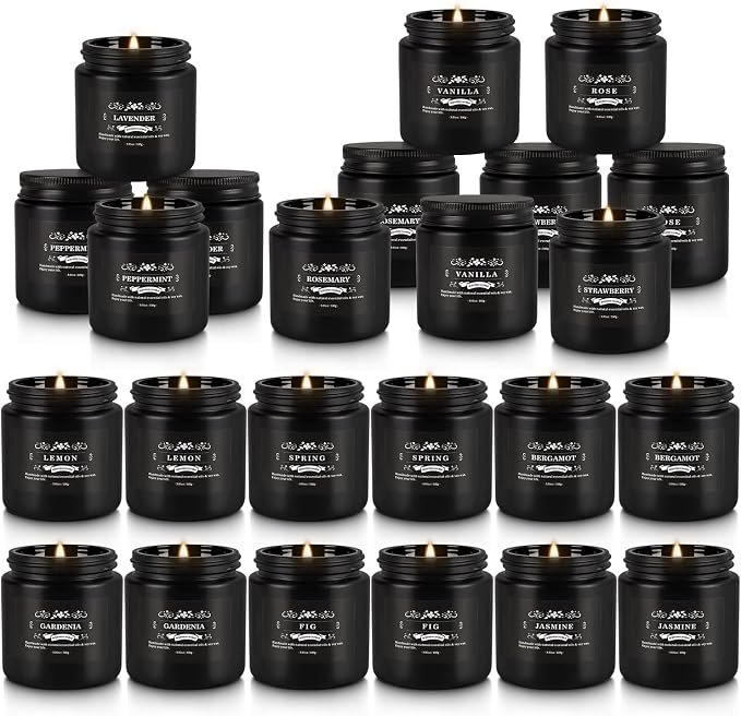 Scented Candle Set 24 Pack,Black, Candle for Home Scented, Odor Eliminating, Stress Relief, Long Lasting Soy Wax Gift Set