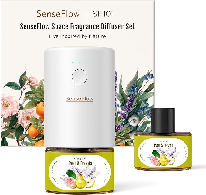 Essential Oil Refill 1.02oz/30ml - Free SF101 Waterless Aromatherapy Diffuser, Covers 1000 Sq Ft, 120-Day Natural Scent,Pear & Freesia