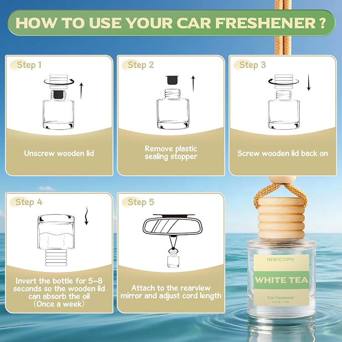 Car Air Freshener Diffuser Hanging, White Tea Fragrance Oil