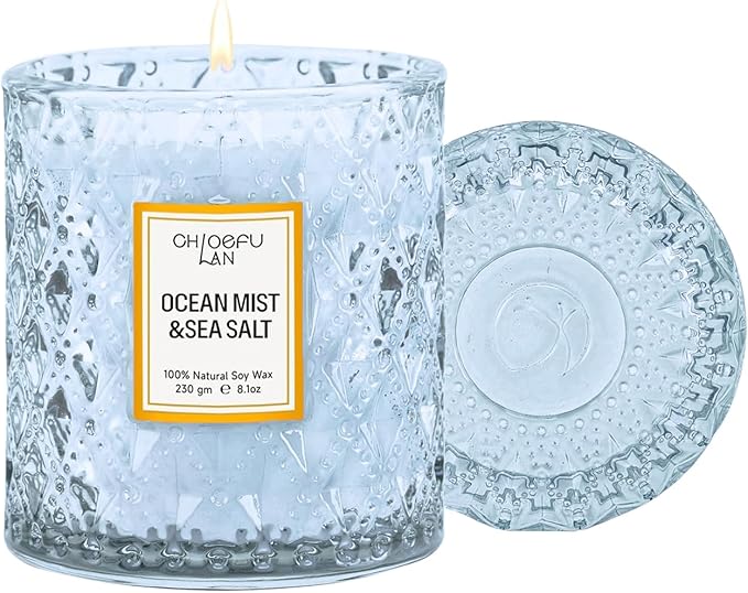 Ocean Candles Sea and Salt Candle with up to 55 Hour Long Lasting, Highly Scented, Luxury Air Freshening Jar Candles - Perfect Home Decor, Natural Soy Wax, Beach Candle, 8.1oz
