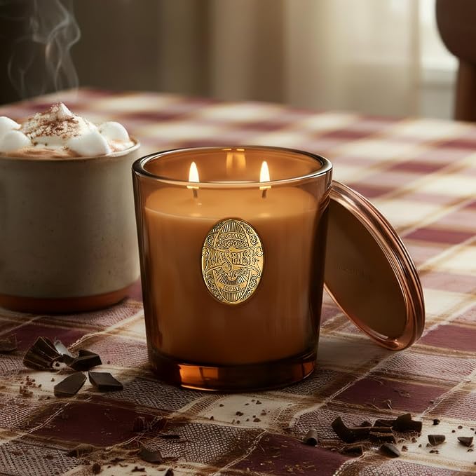 M&SENSE Large Two-Wick Soy Candle | Hot Cocoa & Brown | 19.8 oz, 120H Burn Time | Luxury Scented Candle for Relaxation, Gifting, Home Décor | Ideal for Bedroom, Office, Party Ambiance