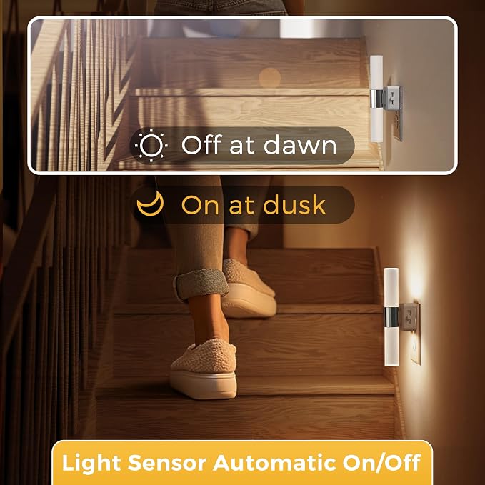 L LOHAS LED Night Light, Night Lights Plug into Wall, 3000K Soft White, 0-100LM Adjustable Brightness, 180° Rotating Plug in Night Light with Auto Light Sensor for Bathroom, Bedroom(Matte White)