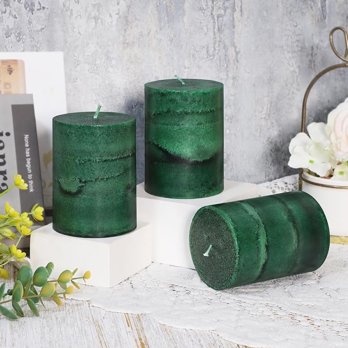 Fir Pine Scented Pillar Candles 3x4 Inch Dark Green 3-Layered Handcraft Holiday Forest Candle Smokeless Aromatherapy Candle for Christmas Decoration Home Party Fragrance Housewarming Gifts