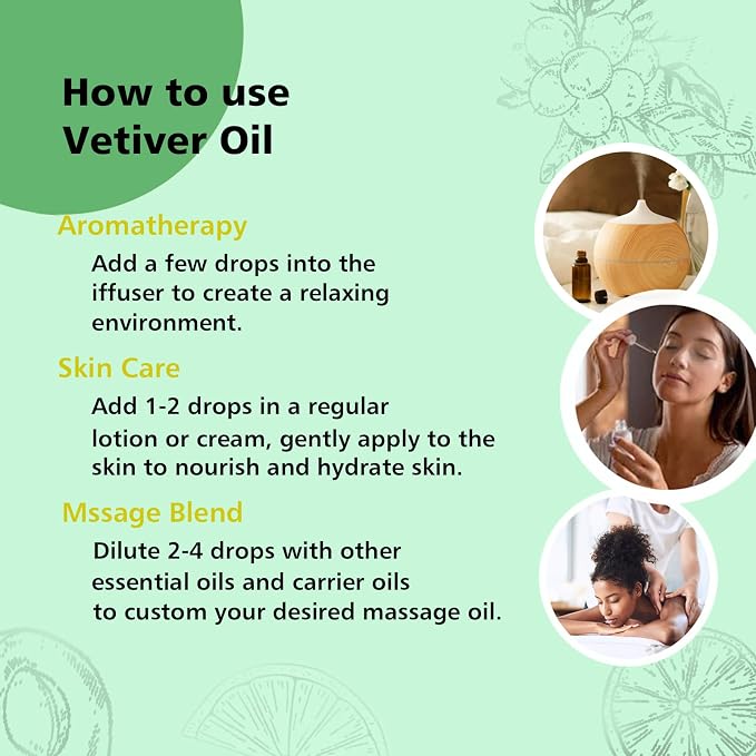 GM Gumili Vetiver Essential Oil 1 Oz - 100% Pure & Natural Vetiver Oil for Diffuser, Aromatherapy, Skin, Hair, Massage, Relaxing Scent