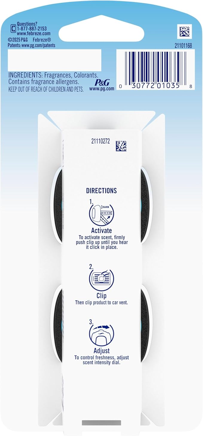 Febreze AUTO Air Freshener, Odor-Fighting Automotive Vent Clip, Scented Car Accessories, Long Lasting for Strong Odors, Leather, 2 Count