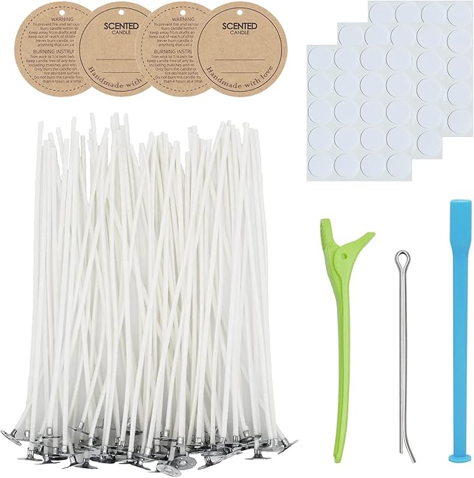 CandMak Candle Wick Kit - 60 Cotton Wicks with Candle Making Tools (Thin, 8 inches)