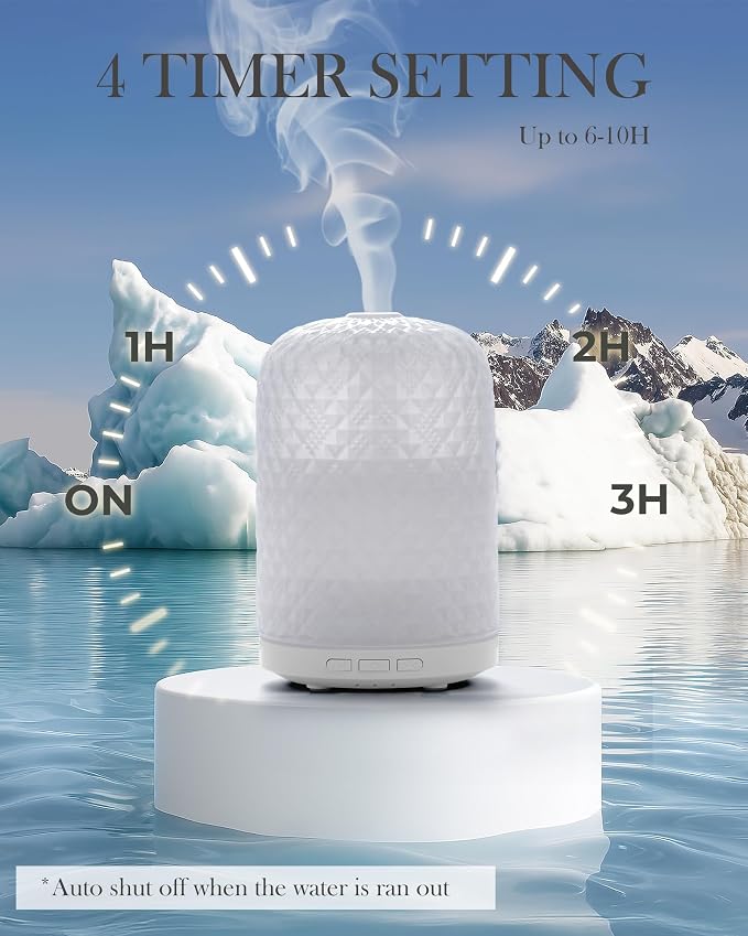 Essential Oil Diffuser - 2.4MHz Ultrasonic Glass Diffuser with Pulse/Continuous Mist & Night Light, Waterless Auto-Off, Silent Aromatherapy Diffuser for Home, Office, Yoga, Spa, Gifts & Home Decor.