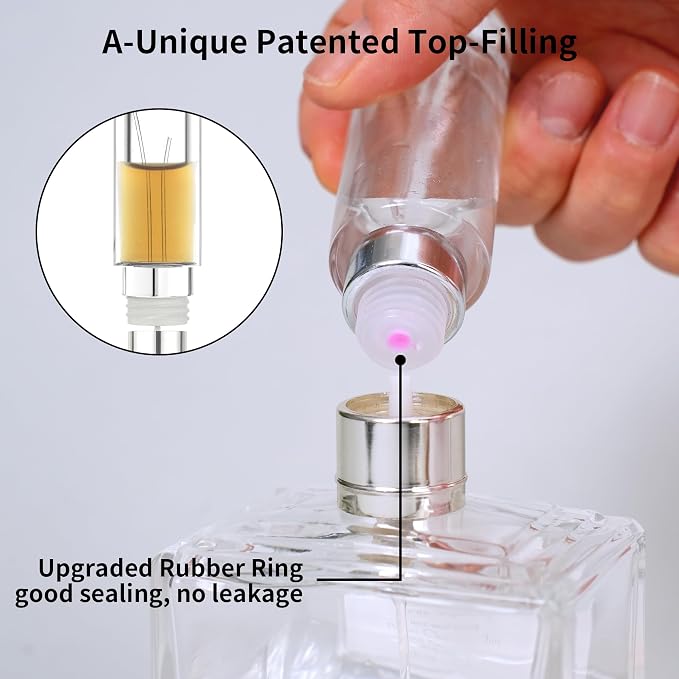 MUB Perfume Travel Refillable Atomizer Bottle 5ml Glass Overmolding Unique Top-Filling Leak-Proof Spray Bottle Atomizer Sprayer for Perfume Cologne Mini Travel Size Empty Pocket Portable - pink