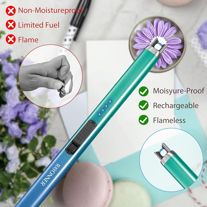 RAYONNER USB-C Plasma Arc Lighter, Mint Green+Blue/Green Gradient, 2 Pack | Rechargeable, Windproof, Flameless