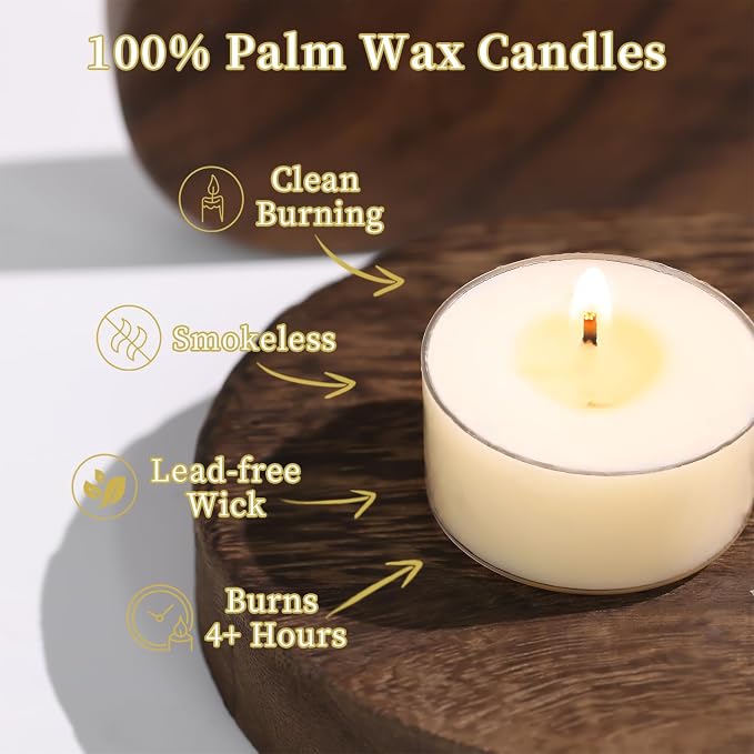 Scented Tea Lights Candles, Vanilla Embrace, 16 Pack – 100% Palm Wax Scented Tealights, Ivory Color, 6 Hour Long Burning, Vanilla Aromatherapy Tea Lights Candles for Relaxation, Home, Spa, Events