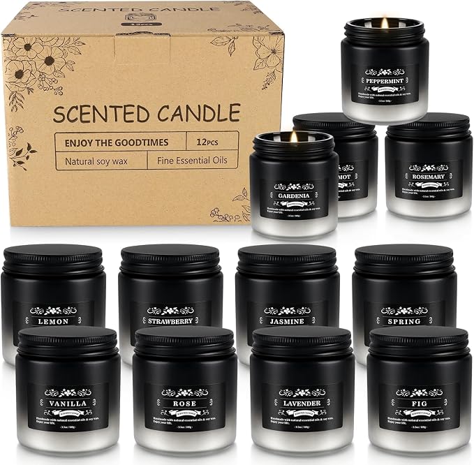 12 Pack Scented Candles Gift Set for Men Women - 3.5oz Soy Blend Jar Candles, 150+ Hours Long Lasting Aromatherapy Candle, Gifts for Mom Dad Husband Boyfriend, Mother's Day Birthday Valentine Christma