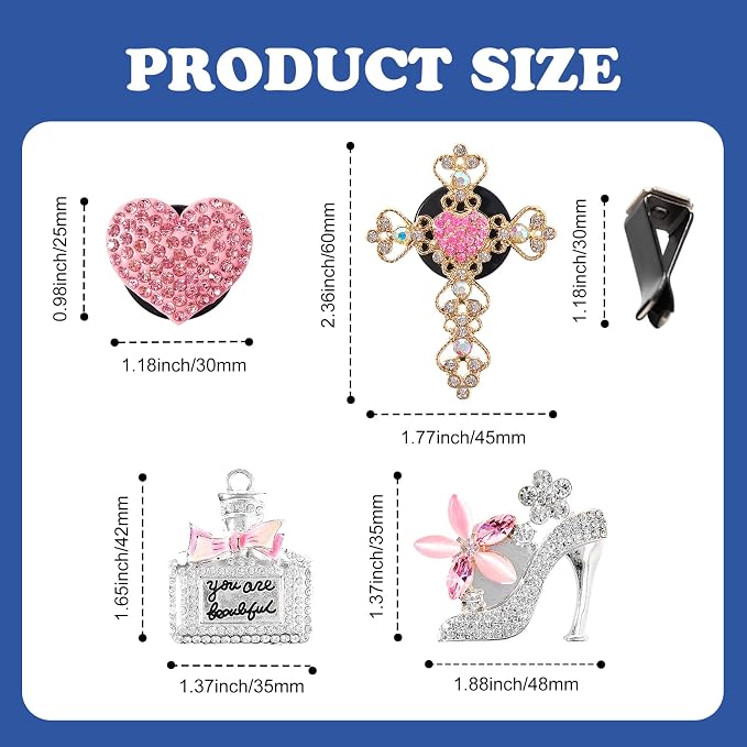 Rislobx 4PCS Bling Air Vent Clips, Crystal Diamond Heart Cross High Heel Shoe Perfume Bottle Diffuser Vent Clip Cute Rhinestone Car Accessories Decoration for Women (Pink)