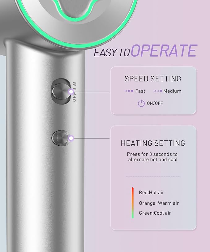Cosy Companions High-Speed Ionic Hair Dryer, 150000 RPM Brushless Motor for 2-5Min Fast Drying, Low Noise Blow Dryer Reduces Frizz & Heat Damage, Lightweight Hair Dryer with Diffuser & Nozzle, Silvery