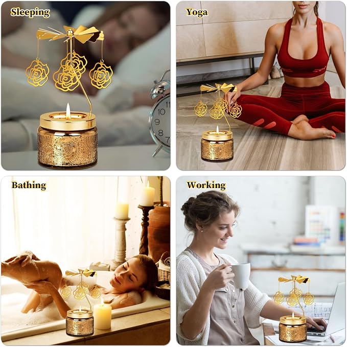Nialnant Valentine's Day Rose Gifts for Her, Rotating Sandalwood Scented Candle for Mom Wife Sister Daughter Girlfriend Colleagues Friends, Mother's Day Birthday Gift for Women
