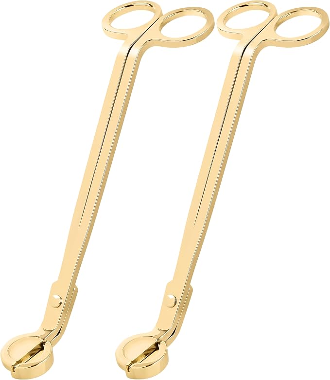 Airy Abode Candle Wick Trimmer 2 Pack, 7 Inch Stainless Steel Wick Cutters for Candles, Cleaner Burn and Less Soot, Gold