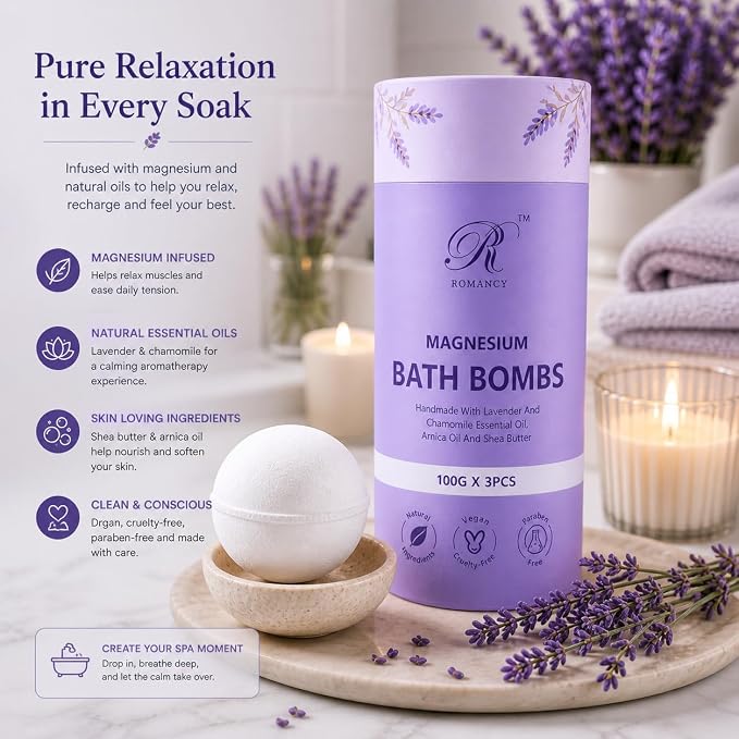 Magnesium Lavender Bath Bombs Gift Set – XL Epsom Salt Bath Bombs for Muscle Recovery, Stress Relief & Post-Workout Relaxation with Melatonin & Arnica Spa Gift for Women & Men Melatonin (Lavender)