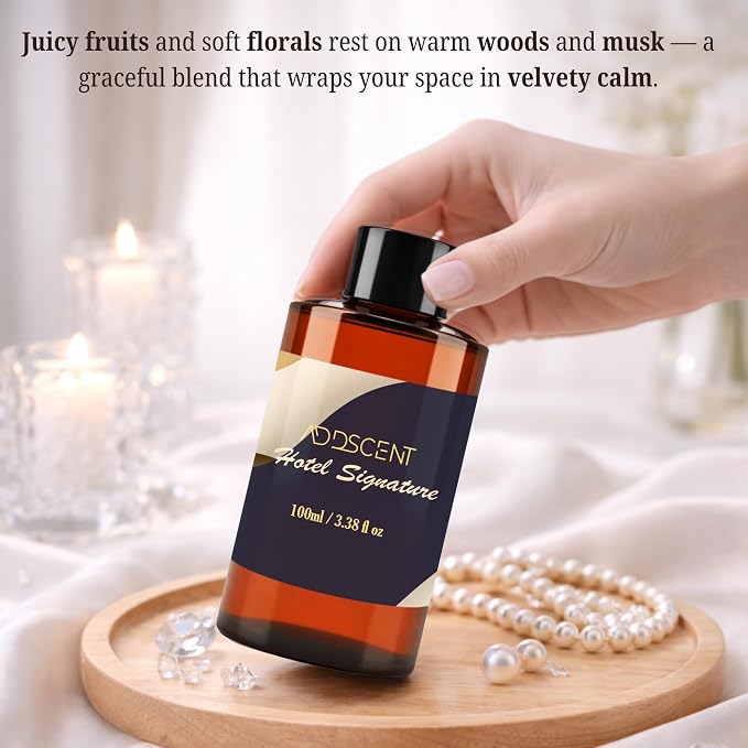 Hotel Signature Fragrance Oil 100ml for Diffuser, Premium Floral and Fruity Aroma for Bedroom Living Office Spa, Smooth, Welcoming Scent with Layered Notes for Calm and Refined Ambience