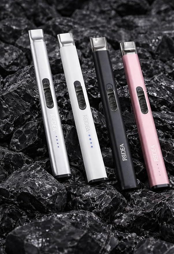 REIDEA Electric Lighter Gift for Candle Lovers, Windproof Flameless USB Rechargeable Arc Retractable Lighter with Safe Button and Power Indicator for Candle, BBQ and Fireworks, R1 Flat, Obsidian Black