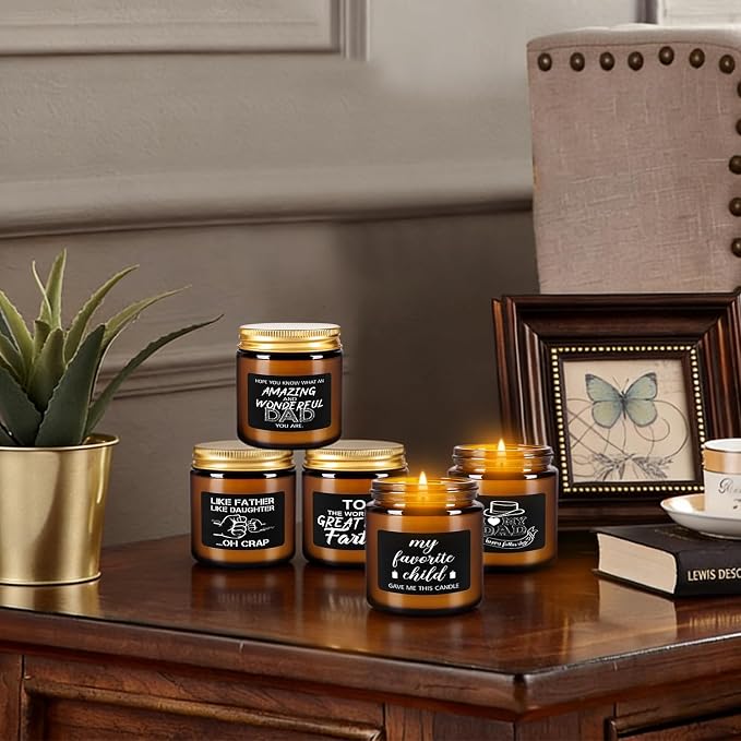 12-Pack Amber Jar Father's Day,Scented Candles, Gift for Dad 3.5oz, Natural Soy Wax and Premium Essential Oils. Ideal for Study Home & Office Aromatherapy.