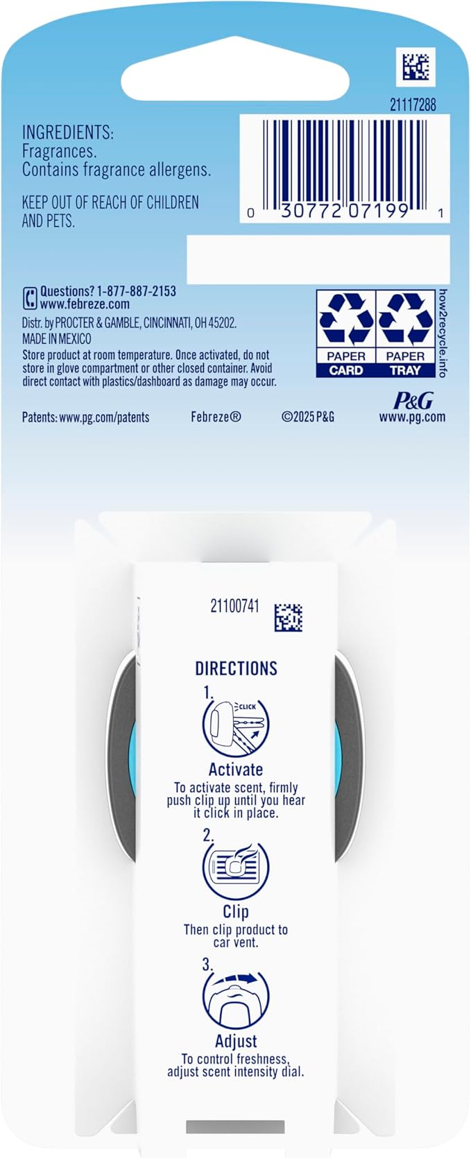 Febreze AUTO Air Freshener, Odor-Fighting Automotive Vent Clip, Noir Scent, 8 Count