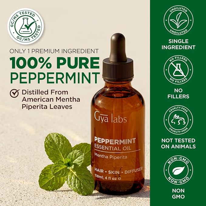 100% Pure Peppermint Essential Oil - 4 Fl Oz - Peppermint Oil for Hair, Skin, Diffuser, Aromatherapy & DIY Candle Making Scent