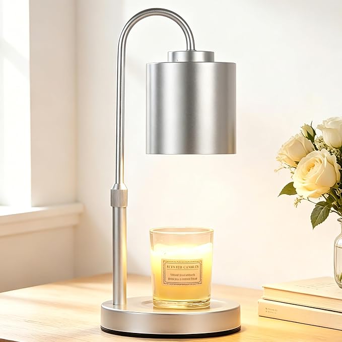 CASTLELIFE Candle Warmer Lamp with Timer & Dimmer, Height Adjustable Electric Wax Melt Warmer for Jar Candles, Gifts for Mom Home Decor, Silver