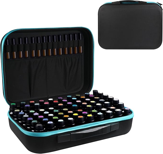 EVA Essential Oil Storage Carrying Case, 70 Bottles, Essential Oils Box for 5ml 10ml 15ml Roller Bottles Travel Storage Organizer Bag for doTERRA & Young Living (Blue)