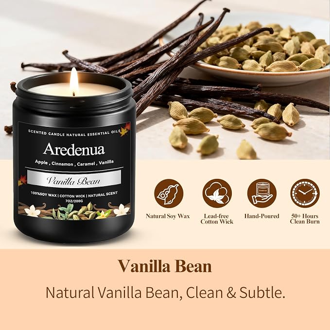 Odor Eliminating Candles | Vanilla Bean Scented Soy Candle for Home, Air Freshening & Cozy Vanilla Scent, Relaxing Home Scented Candles, Cozy Aromatherapy Candle Gift for Women & Men
