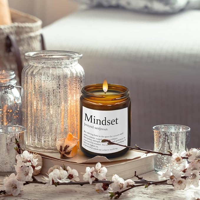 Mindset Definition Inspirational Gifts,Gifts for Employees,Boss Gifts,Christmas Birthday Gifts for Coworker,Motivational Gifts for Friend,Cedar Fragrance Scented Candles,8 oz