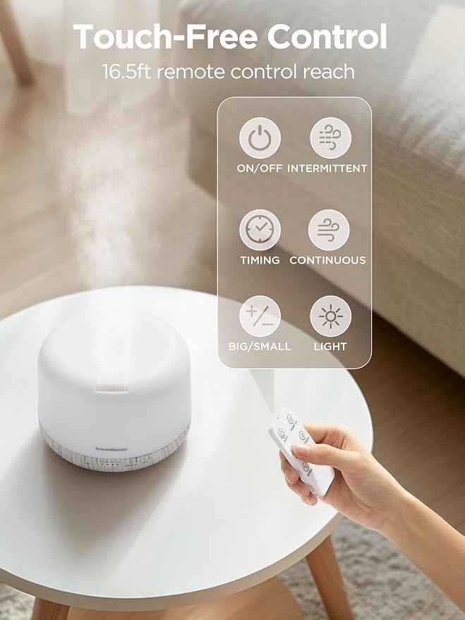 InnoGear Aromatherapy Diffuser & 10 Essential Oils Set, 500ml Essential Oil Diffuser with Remote Control Mother's Gift Ultrasonic Cool Mist Scent Humidifier Vaporizer Auto-Off Timer for Home, White