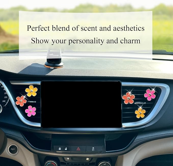 ORIESSE 6pcs Flower Air Freshener Vent Clips,Pink Yellow Orange Daisy Car Decor Accessories for Women,3.3cm/3cm Girly Refillable Diffuser