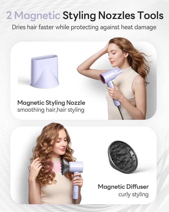 Diffuser Hair Dryer, 160000RPM High-Speed Ionic Blow Dryer with Diffuser, Fast Drying Hairdryer, Quiet Lightweight Thermo-Control for Curly Hair Women Men Home Travel Salon