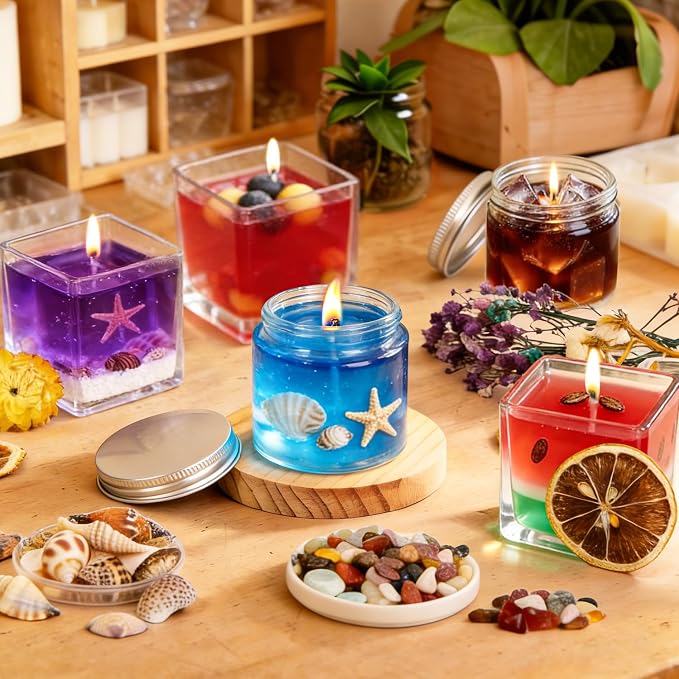 LumaCraft Clear Gel Wax Candle Making Kit – 2.2LB Transparent Jelly Wax with Boutique Fragrance Oils, Dyes, Glass Jars, Wicks & Decor Supplies, Luxury Complete DIY Starter Kit for Beginners & Adults
