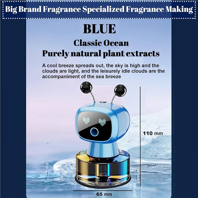 Robot Intelligent Aromatherapy Machine, Smart Cute Robot Car Air Freshener - Fine Spray/Fillable/Four-Gear Adjustment/Vibration Sensing/On-Off/Large Capacity Long-Lasting Fragrance/Blue-V2(Ocean)