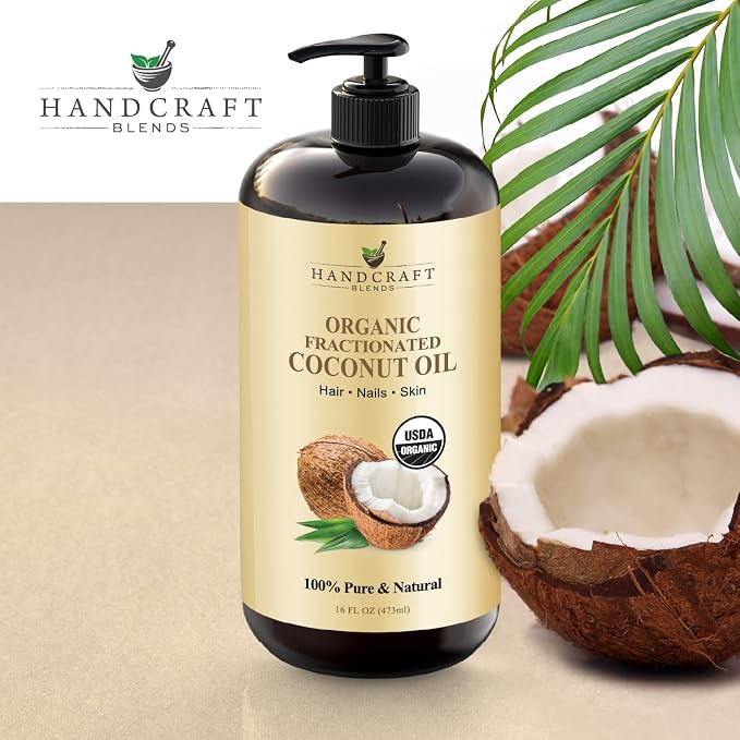 Handcraft Blends Organic Fractionated Coconut Oil | 100% Pure and Natural | Bath & Body Oil | Premium Grade Carrier Oil | Skin | Hair | Body | Massage | Hexane-Free | 16 Fl Oz